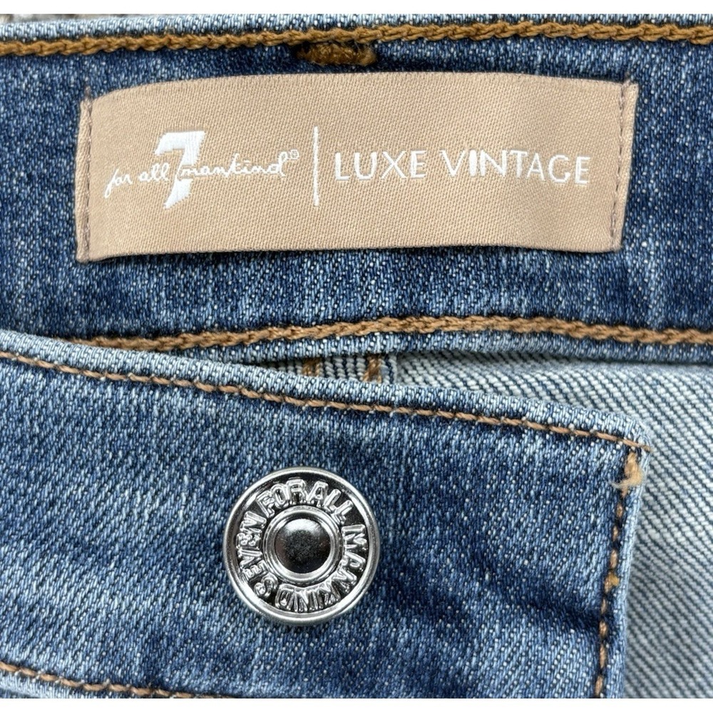 7 For All Mankind Luxe Vintage High Waist Ankle Skinny Womens 30 Blue Distressed - Picture 4 of 12